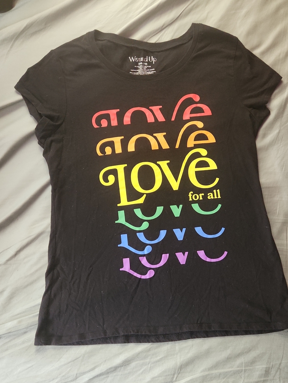 Wound Up Black Tee with Rainbow 'Love for All' Print